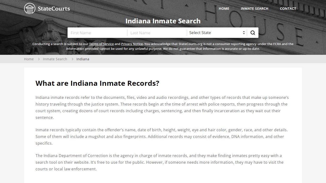Indiana Inmate Search, Prison and Jail Information - StateCourts